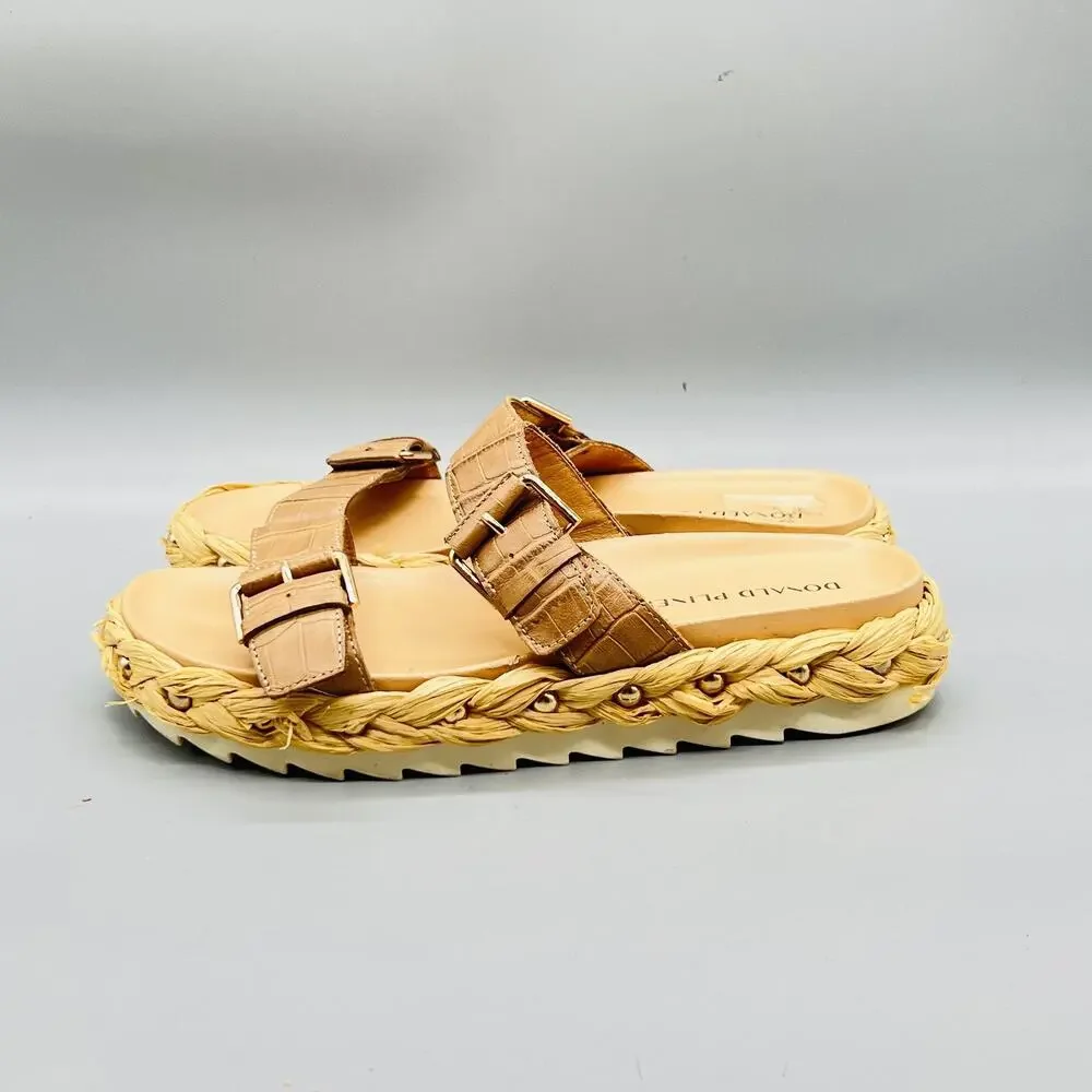 Donald Pliner Sandals Womens 9 Beige Leather Larabee Espadrille Buckle Shoes